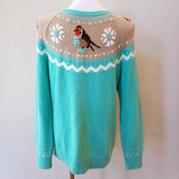 🤎 Talbots teal cute bird wool blend sweater - Picture 7 of 8